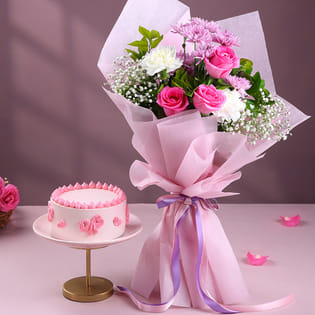 Mixed Blooms Bouquet N Cake Combo
